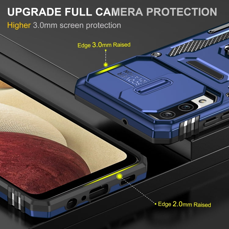 For Samsung Galaxy A12 5G/4G / M12 / F12 Armor PC + TPU Camera Shield Phone Case(Navy Blue) - Galaxy Phone Cases by PMC TechLife | Online Shopping South Africa | PMC TechLife