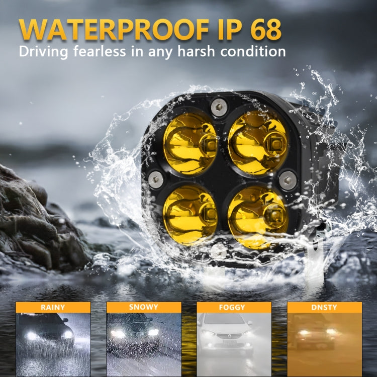Car 3 inch 4LEDs Continuous Spotlight 20W / 2000LM / 6000K / DC9-80V(Yellow Light) - Work Lights by PMC TechLife | Online Shopping South Africa | PMC TechLife | Buy Now Pay Later Mobicred