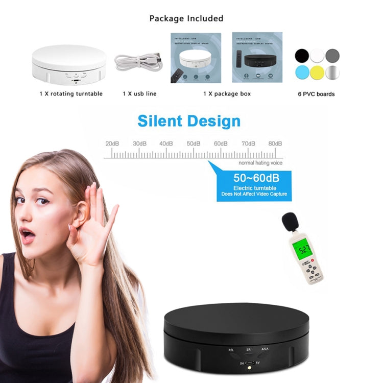 14.6cm Remote Mirror USB Electric Rotating Turntable Display Stand, Load: 10kg(White) -  by PMC TechLife | Online Shopping South Africa | PMC TechLife