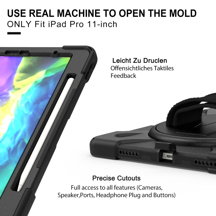 360 Degree Rotation Silicone Protective Cover with Holder & Hand Strap & Long Strap & Pencil Slot For iPad Air 2025 / 10.9 / Pro 11 2021 / 2020 / 2018(Black) - iPad Pro 11 (2020) Cases by PMC TechLife | Online Shopping South Africa | PMC TechLife | Buy Now Pay Later Mobicred