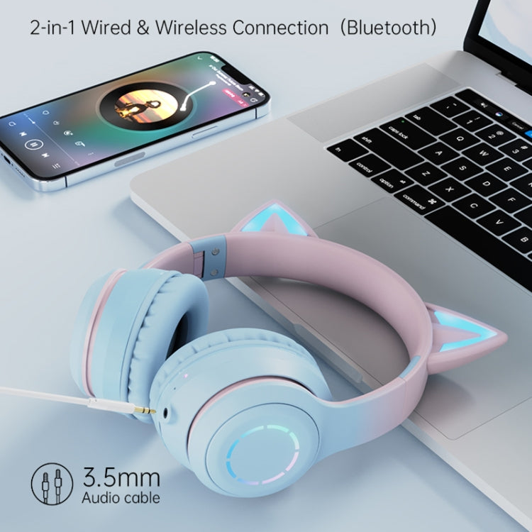BT029C RGB Dual Modes Cat Ear Wireless Bluetooth Headphone(Blue) - Headset & Headphone by PMC TechLife | Online Shopping South Africa | PMC TechLife