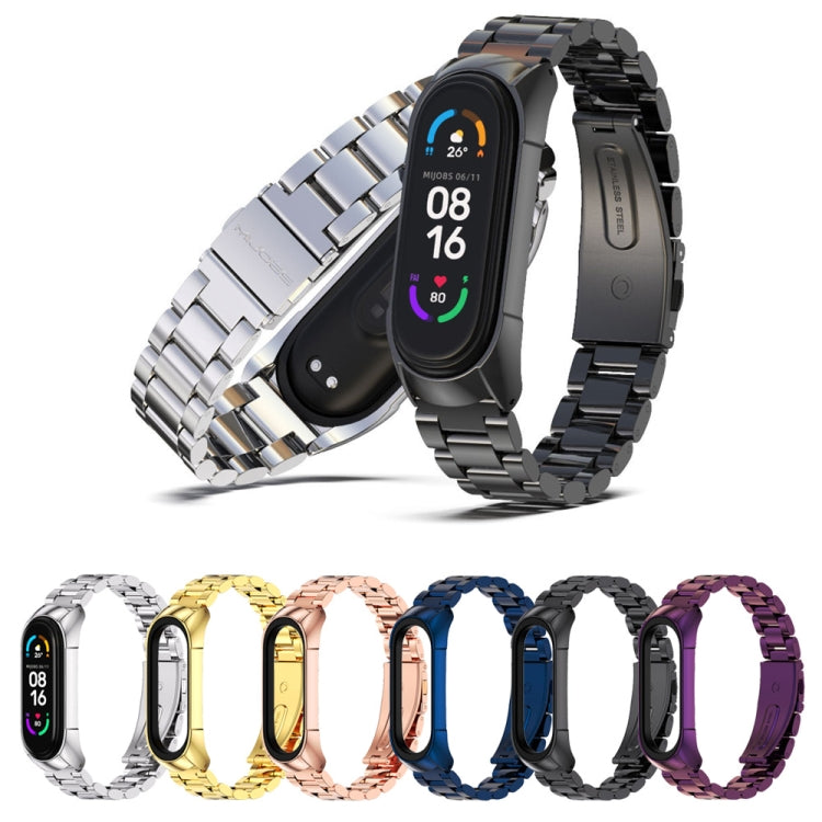 For Xiaomi Mi Band 6 / 6 NFC MIJOBS TF2 Tri-Bead Stainless Steel Watch Band(Rose Gold) - Watch Bands by MIJOBS | Online Shopping South Africa | PMC TechLife | Buy Now Pay Later Mobicred