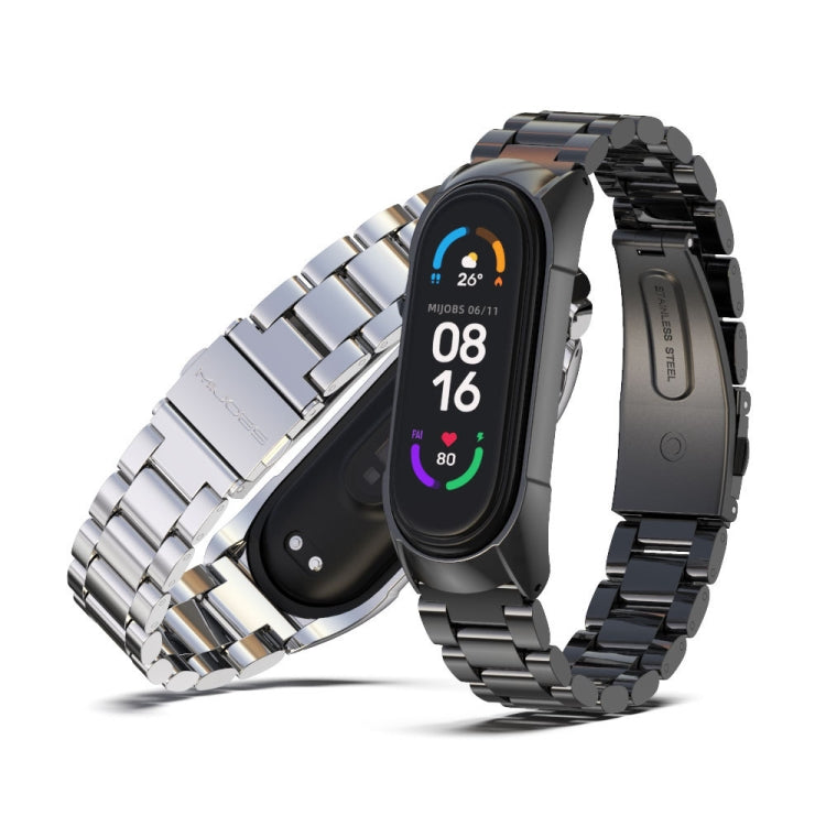 For Xiaomi Mi Band 6 / 6 NFC MIJOBS TF2 Tri-Bead Stainless Steel Watch Band(Silver) - Watch Bands by MIJOBS | Online Shopping South Africa | PMC TechLife | Buy Now Pay Later Mobicred