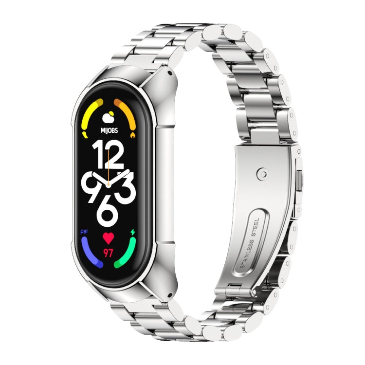 For Xiaomi Mi Band 7 / 7 NFC MIJOBS Stainless Steel Watch Band, Style:TF2 Tri-Bead(Silver) - Watch Bands by MIJOBS | Online Shopping South Africa | PMC TechLife | Buy Now Pay Later Mobicred