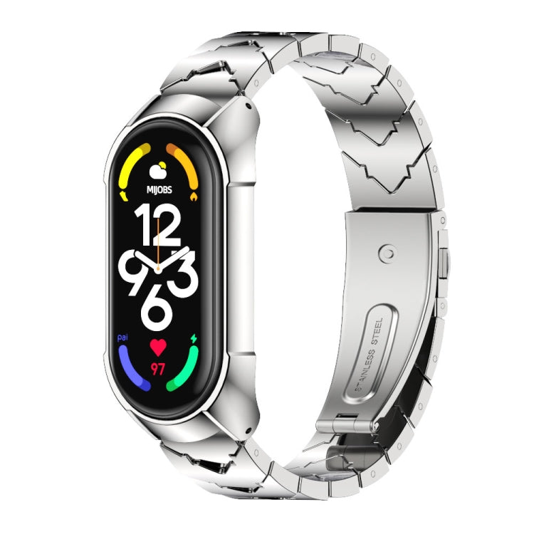 For Xiaomi Mi Band 7 / 7 NFC MIJOBS Stainless Steel Watch Band, Style:TF2 V Type(Silver) - Watch Bands by MIJOBS | Online Shopping South Africa | PMC TechLife | Buy Now Pay Later Mobicred