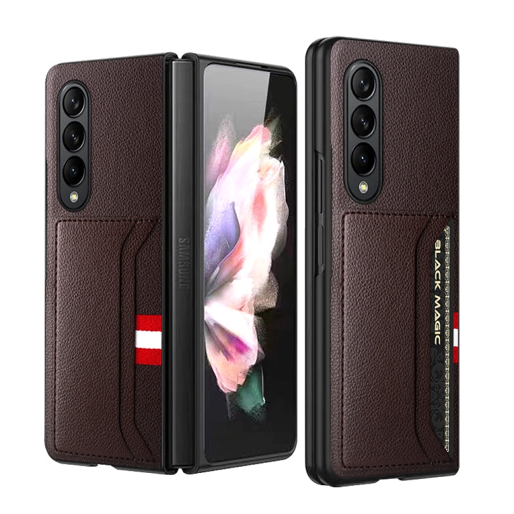 For Samsung Galaxy Z Fold4 5G GKK Litchi Texture Card Slot Phone Case(Brown) - Galaxy Z Fold4 5G Cases by GKK | Online Shopping South Africa | PMC TechLife | Buy Now Pay Later Mobicred