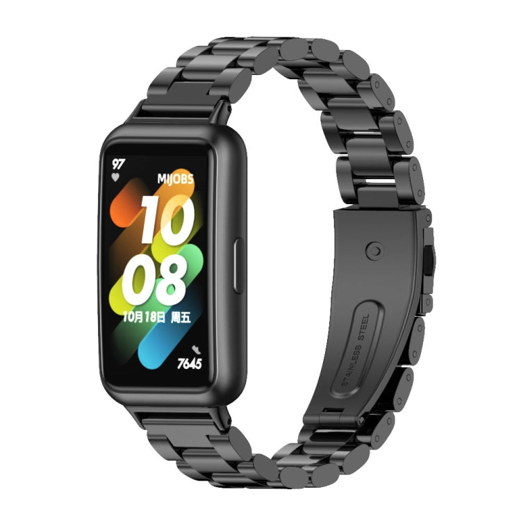 For Huawei Band 7 / 7 NFC MIJOBS Three-Bead Metal Stainless Steel Watch Band(Black) - Watch Bands by MIJOBS | Online Shopping South Africa | PMC TechLife | Buy Now Pay Later Mobicred
