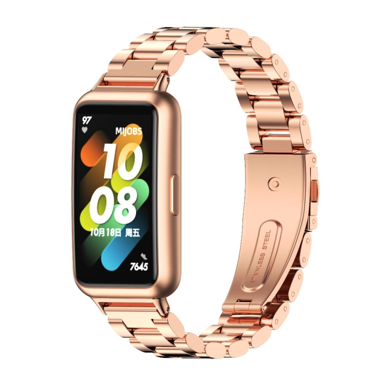 For Huawei Band 7 / 7 NFC MIJOBS Three-Bead Metal Stainless Steel Watch Band(Rose Gold) - free shipping - PMC TechLife - Order now!
