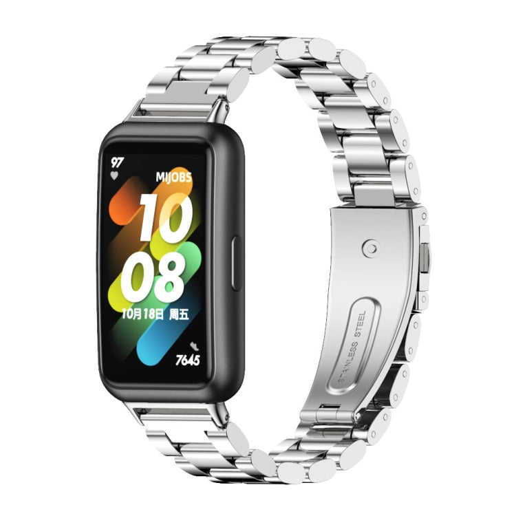 For Huawei Band 7 / 7 NFC MIJOBS Three-Bead Metal Stainless Steel Watch Band(Silver) - Watch Bands by MIJOBS | Online Shopping South Africa | PMC TechLife | Buy Now Pay Later Mobicred