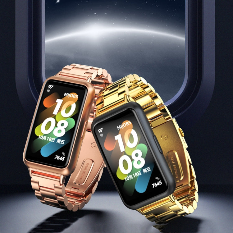 For Huawei Band 7 / 7 NFC MIJOBS Three-Bead Metal Stainless Steel Watch Band(Black) - Watch Bands by MIJOBS | Online Shopping South Africa | PMC TechLife | Buy Now Pay Later Mobicred