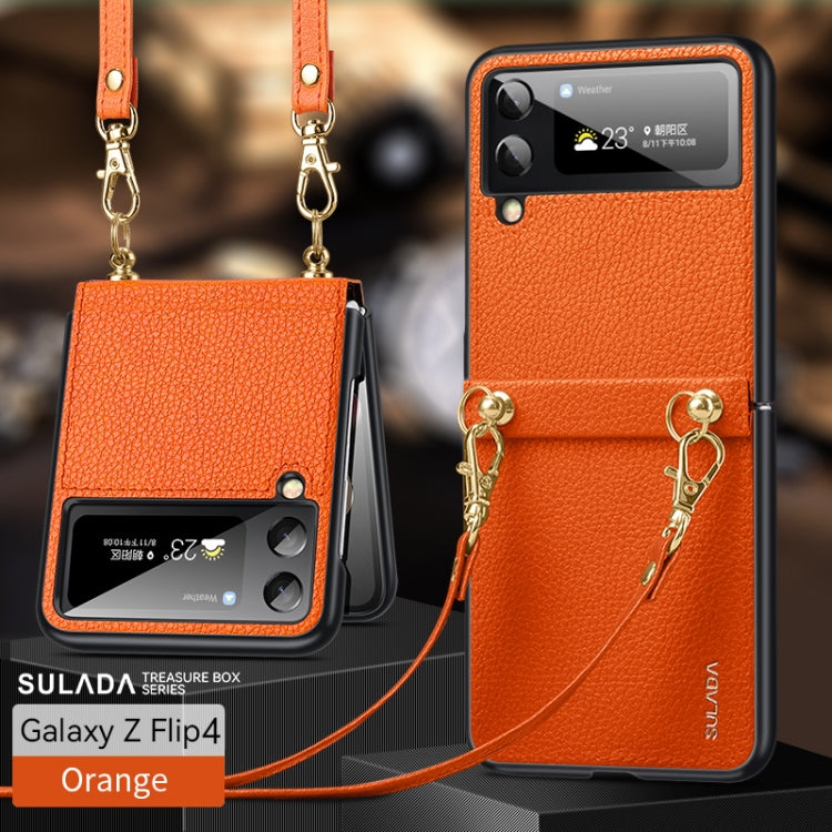 For Samsung Galaxy Z Flip4 SULADA Litchi Texture Leather + TPU Phone Case with Strap(Orange) - free shipping - PMC TechLife - Order now!