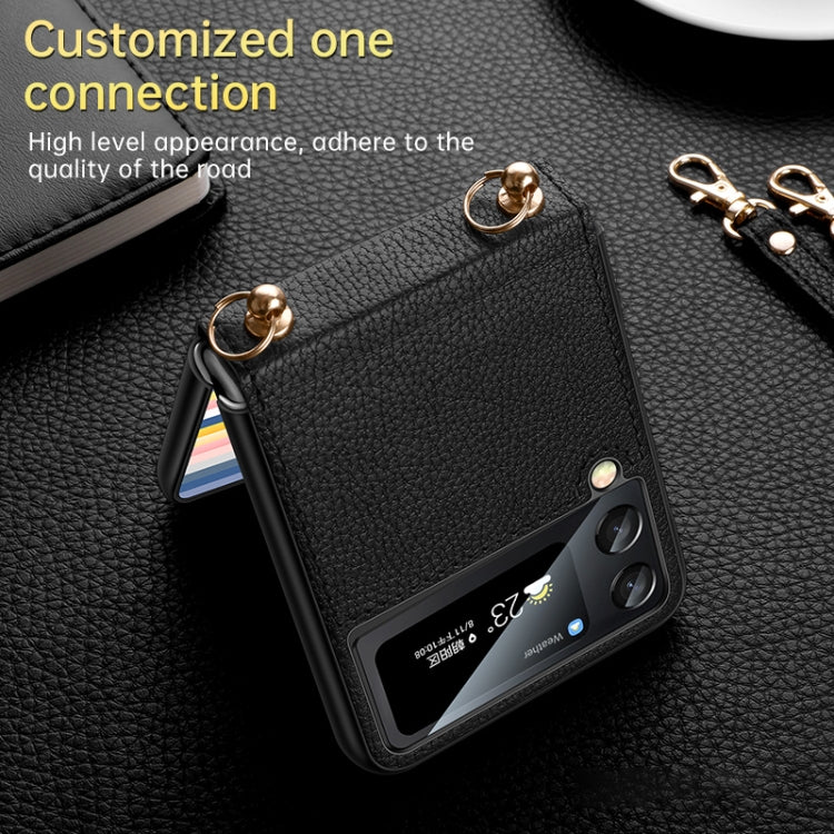 For Samsung Galaxy Z Flip4 SULADA Litchi Texture Leather + TPU Phone Case with Strap(Blue) - free shipping - PMC TechLife - Order now!