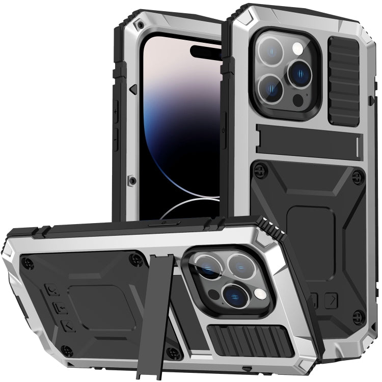 For iPhone 14 Pro Max R-JUST Shockproof Waterproof Dust-proof Case with Holder (Silver) - iPhone 14 Pro Max Cases by R-JUST | Online Shopping South Africa | PMC TechLife | Buy Now Pay Later Mobicred