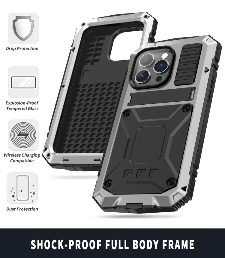 For iPhone 14 Pro Max R-JUST Shockproof Waterproof Dust-proof Case with Holder (Silver) - iPhone 14 Pro Max Cases by R-JUST | Online Shopping South Africa | PMC TechLife | Buy Now Pay Later Mobicred