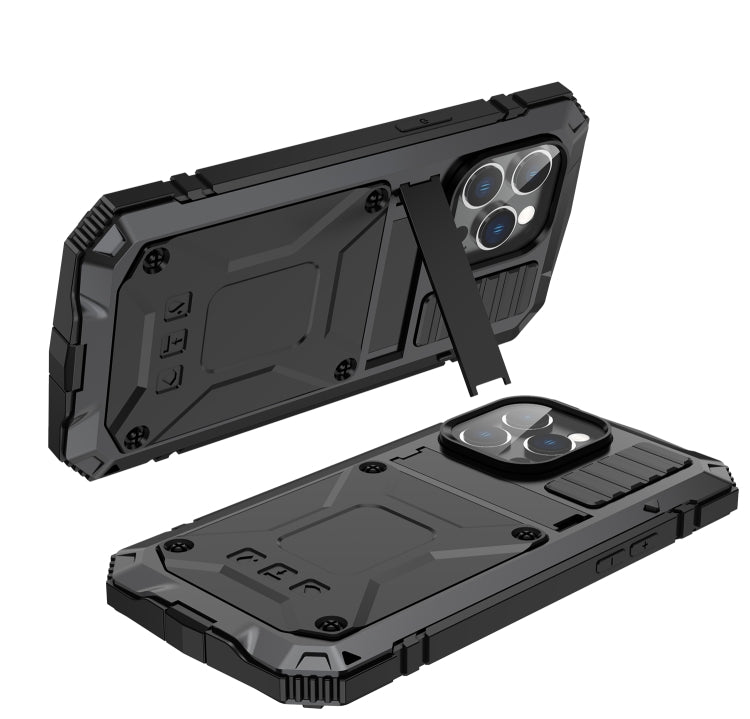 For iPhone 14 Pro Max R-JUST Shockproof Waterproof Dust-proof Case with Holder (Black) - free shipping - PMC TechLife - Order now!