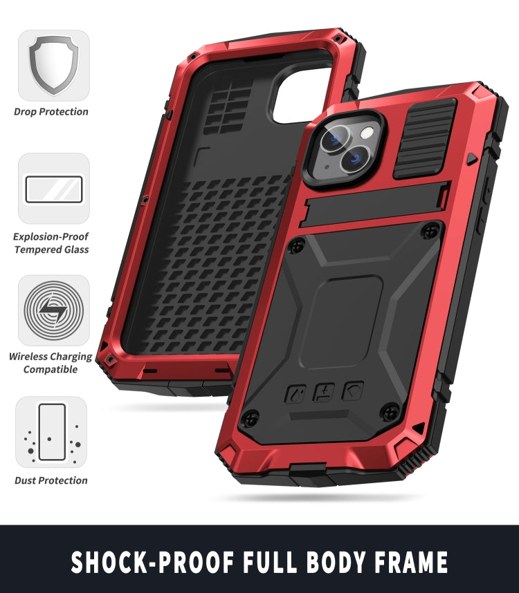 For iPhone 14 R-JUST Shockproof Waterproof Dust-proof Case with Holder (Red) - free shipping - PMC TechLife - Order now!
