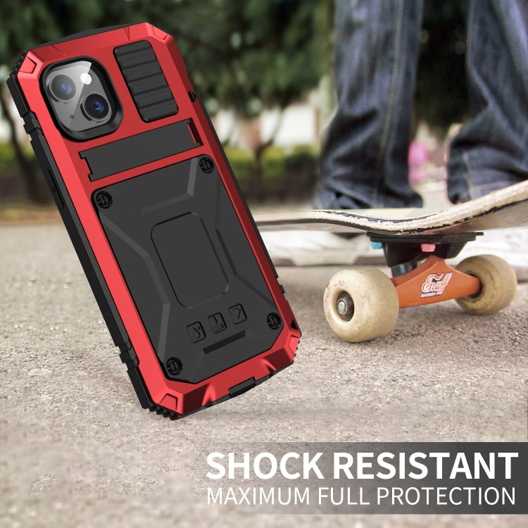 For iPhone 14 R-JUST Shockproof Waterproof Dust-proof Case with Holder (Red) - free shipping - PMC TechLife - Order now!