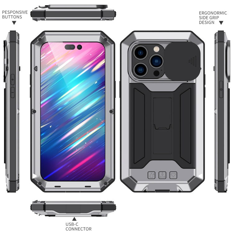 For iPhone 14 Pro Max R-JUST Shockproof Life Waterproof Dust-proof Case (Silver) - free shipping - PMC TechLife - Order now!