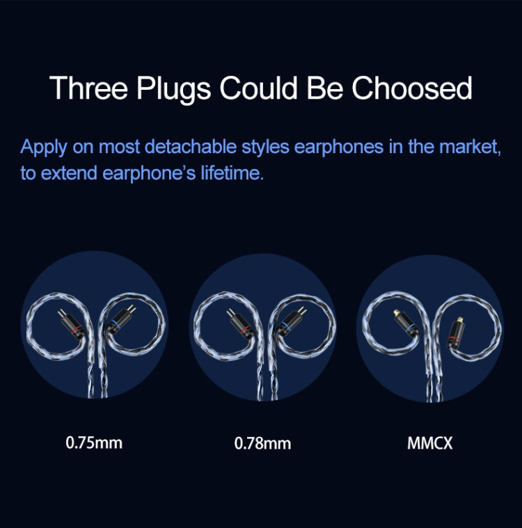 CVJ V3 1.2m 16 Cores Silver-plated 3.5mm Earphone Cable, Style:0.75mm(Black-Blue) - Cable & Splitter by CVJ | Online Shopping South Africa | PMC TechLife | Buy Now Pay Later Mobicred