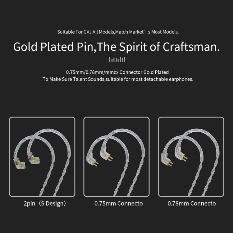 CVJ V7 1.25m 4-Cores Silver-plated 3.5mm Elbow Earphone Cable, Model:2 Pin with Mic(Silver) - Cable & Splitter by CVJ | Online Shopping South Africa | PMC TechLife | Buy Now Pay Later Mobicred