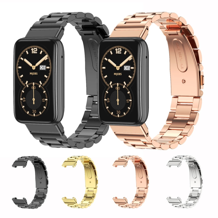For Xiaomi Mi Band 7 Pro Mijobs Three-bead Metal Stainless Steel Watch Band(Black) - Watch Bands by MIJOBS | Online Shopping South Africa | PMC TechLife | Buy Now Pay Later Mobicred