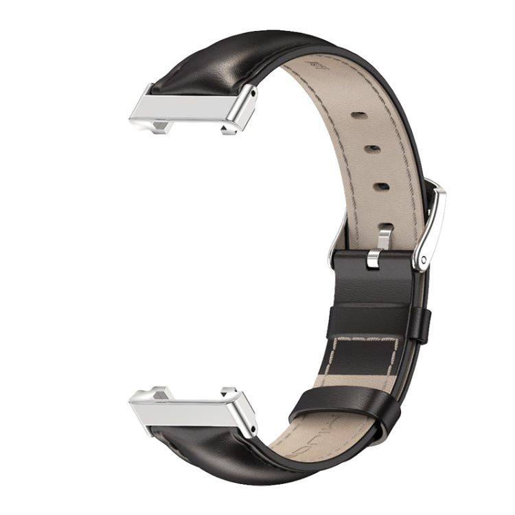 For Xiaomi Mi Band 7 Pro Mijobs Genuine Leather Top Layer Cowhide Watch Band(Black Silver) - Watch Bands by MIJOBS | Online Shopping South Africa | PMC TechLife | Buy Now Pay Later Mobicred