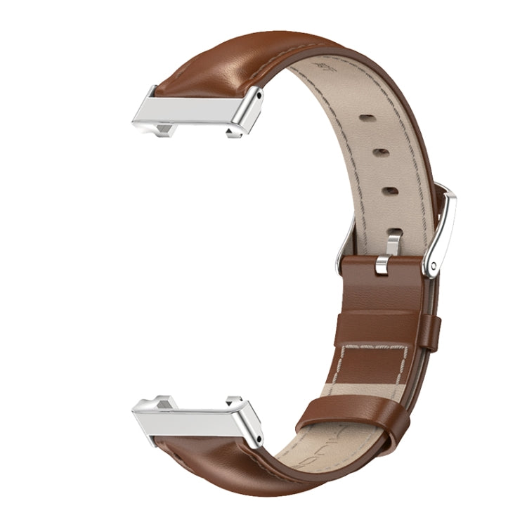 For Xiaomi Mi Band 7 Pro Mijobs Genuine Leather Top Layer Cowhide Watch Band(Brown Silver) - Watch Bands by MIJOBS | Online Shopping South Africa | PMC TechLife | Buy Now Pay Later Mobicred