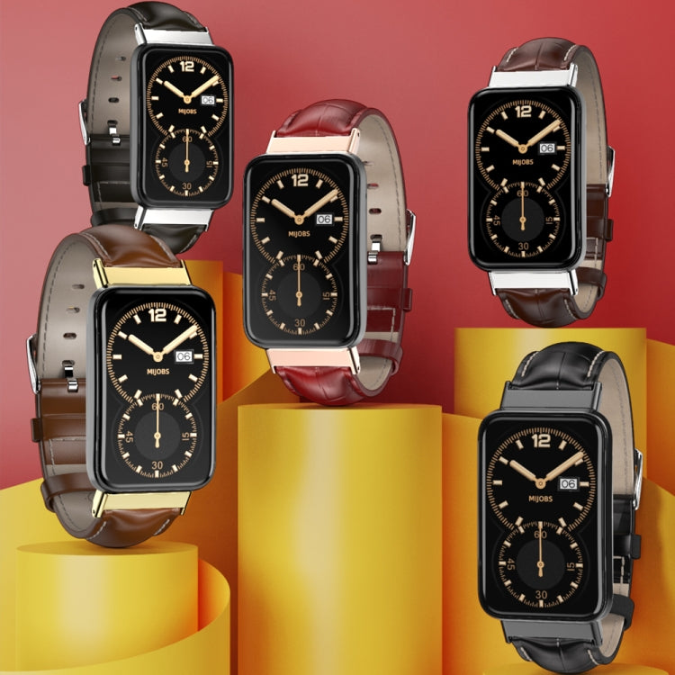 For Xiaomi Mi Band 7 Pro Mijobs Genuine Leather Top Layer Cowhide Watch Band(Bamboo Coffee Black) - Watch Bands by MIJOBS | Online Shopping South Africa | PMC TechLife | Buy Now Pay Later Mobicred