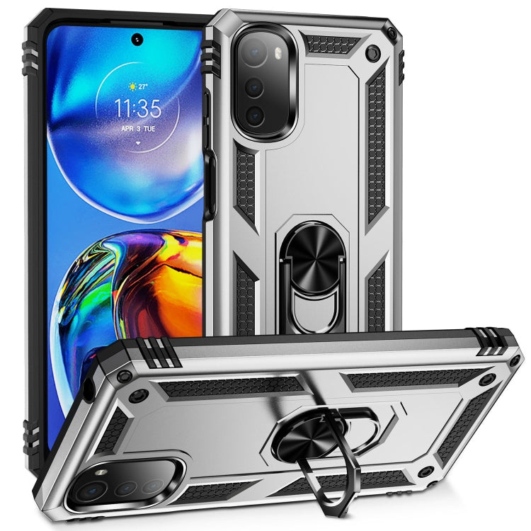 For Motorola Moto E32 4G Shockproof TPU + PC Phone Case with 360 Degree Rotating Holder(Silver) - free shipping - PMC TechLife - Order now!