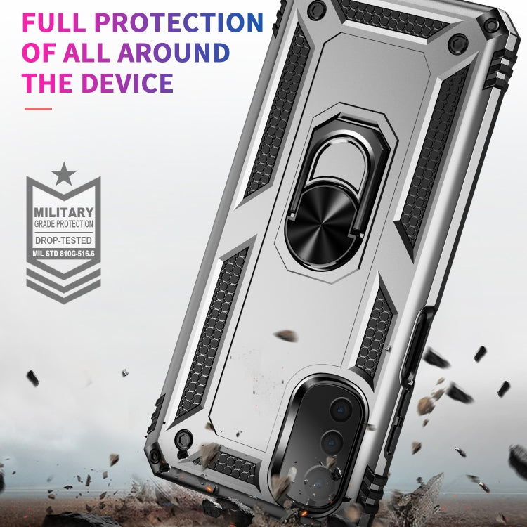 For Motorola Moto E32 4G Shockproof TPU + PC Phone Case with 360 Degree Rotating Holder(Silver) - free shipping - PMC TechLife - Order now!