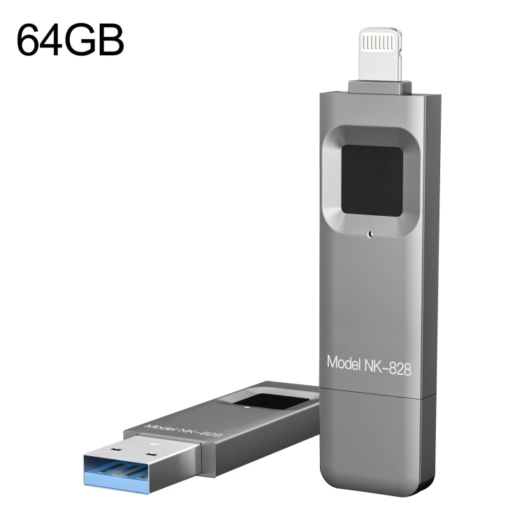 64GB NK-828 8 Pin + USB 2 in 1 Zinc Alloy U Disk with Fingerprint Unlock - U Disk & Card Reader by PMC TechLife | Online Shopping South Africa | PMC TechLife
