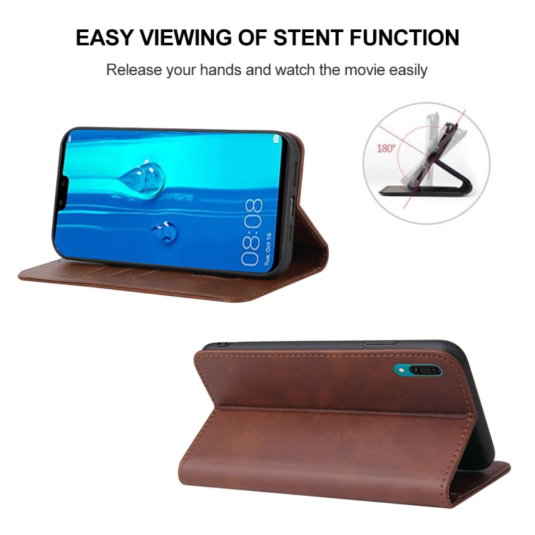 For Huawei Y9 2019 Magnetic Closure Leather Phone Case(Brown) - Huawei Cases by PMC TechLife | Online Shopping South Africa | PMC TechLife | Buy Now Pay Later Mobicred