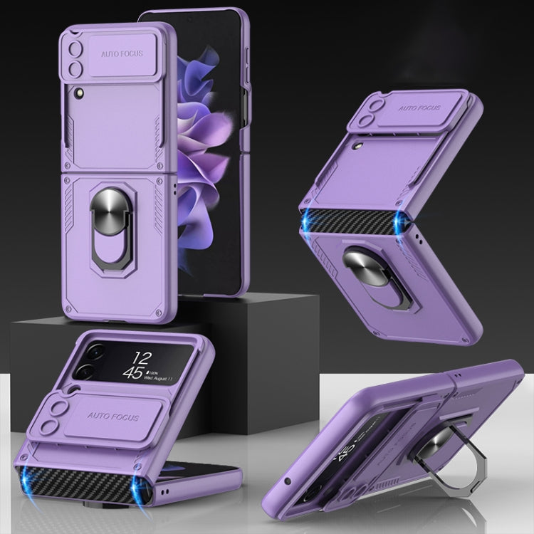 For Samsung Galaxy Z Flip4 GKK Carbon Brazing Pattern Shockproof Armor PC Phone Case with Ring Holder(Purple) - Galaxy Z Flip4 5G Cases by GKK | Online Shopping South Africa | PMC TechLife