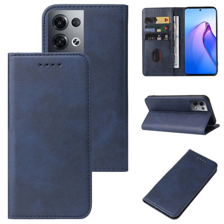 For OPPO Reno8 Pro Magnetic Closure Leather Phone Case(Blue) - Realme Cases by PMC TechLife | Online Shopping South Africa | PMC TechLife | Buy Now Pay Later Mobicred