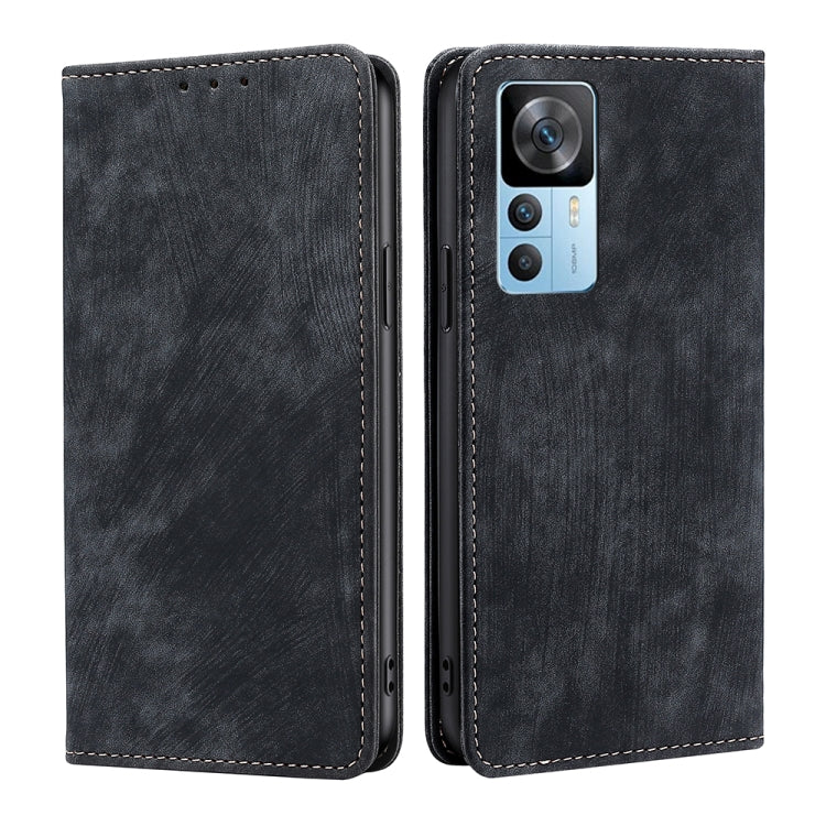 For Xiaomi Redmi K50 Ultra/Xiaomi 12T/Xiaomi 12T Pro RFID Anti-theft Brush Magnetic Leather Phone Case(Black) - free shipping - PMC TechLife - Order now!