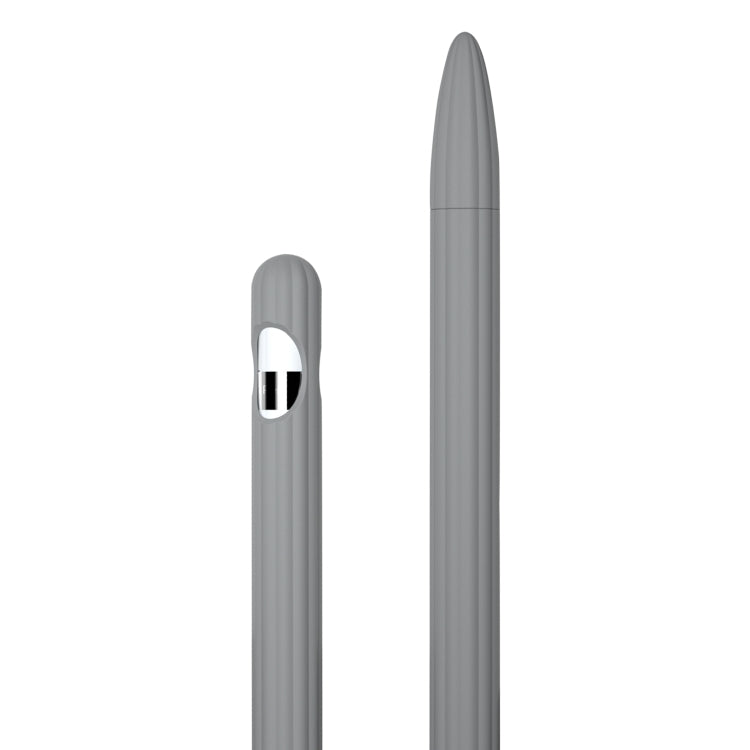 3 in 1 Striped Liquid Silicone Stylus Case with Two Tip Caps For Apple Pencil 2(Grey) - Pencil Accessories by PMC TechLife | Online Shopping South Africa | PMC TechLife