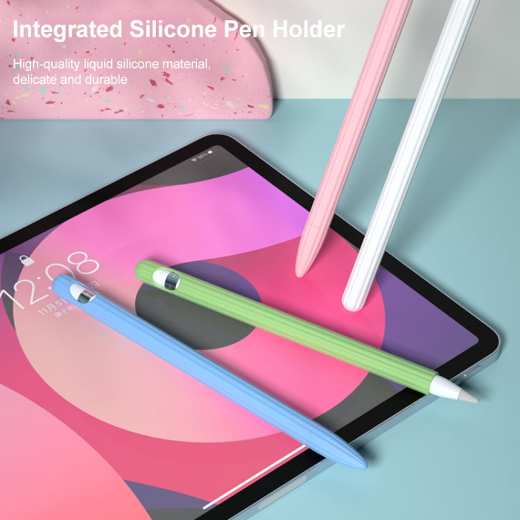 3 in 1 Striped Liquid Silicone Stylus Case with Two Tip Caps For Apple Pencil 2(Sky Blue) - Pencil Accessories by PMC TechLife | Online Shopping South Africa | PMC TechLife