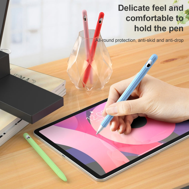 3 in 1 Striped Liquid Silicone Stylus Case with Two Tip Caps For Apple Pencil 2(Grey) - Pencil Accessories by PMC TechLife | Online Shopping South Africa | PMC TechLife