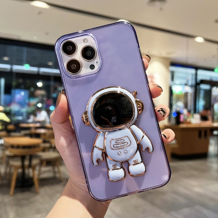 For iPhone 14 Pro Max Plating Astronaut Holder TPU Phone Case (Purple) - free shipping - PMC TechLife - Order now!