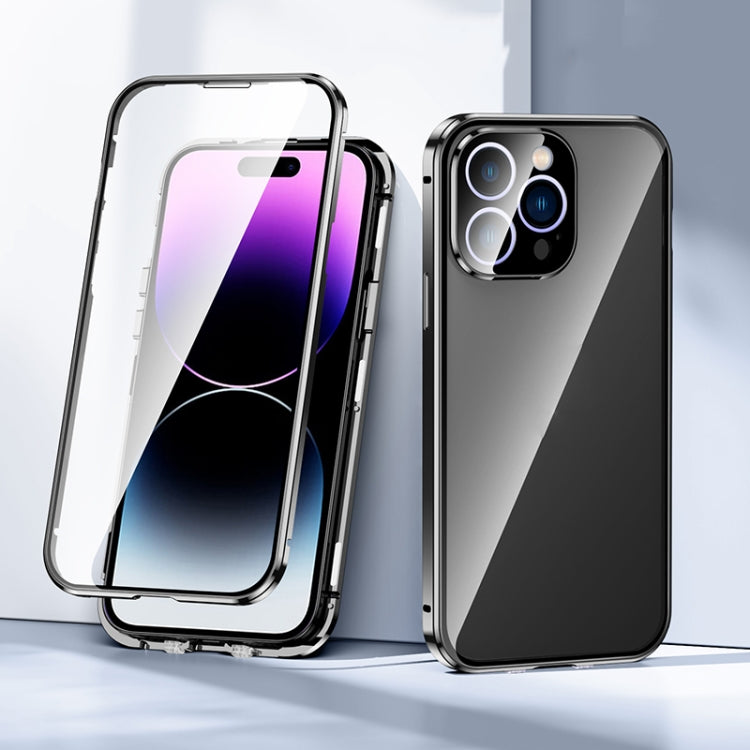 For iPhone 14 Pro Magnetic Double-buckle HD Tempered Glass Phone Case(Black) - iPhone 14 Pro Cases by PMC TechLife | Online Shopping South Africa | PMC TechLife | Buy Now Pay Later Mobicred