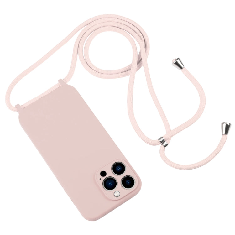 For iPhone 13 Pro Max Crossbody Lanyard Liquid Silicone Case(Sand Pink) - free shipping - PMC TechLife - Order now!