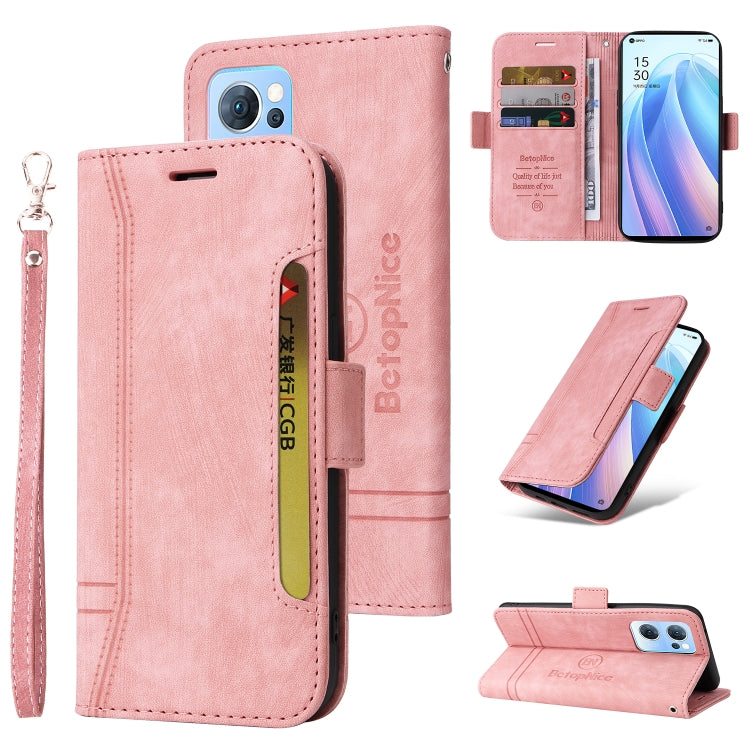 For OPPO Reno 7 5G Global / Find X5 Lite BETOPNICE Dual-side Buckle Leather Phone Case(Pink) - OPPO Cases by BETOPNICE | Online Shopping South Africa | PMC TechLife | Buy Now Pay Later Mobicred