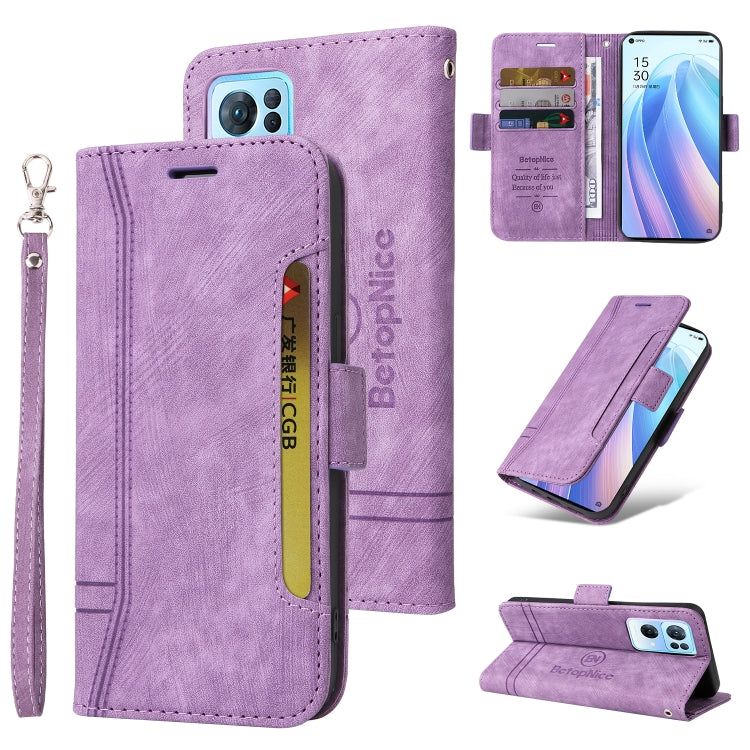 For OPPO Reno 7 Pro 5G BETOPNICE Dual-side Buckle Leather Phone Case(Purple) - OPPO Cases by BETOPNICE | Online Shopping South Africa | PMC TechLife | Buy Now Pay Later Mobicred