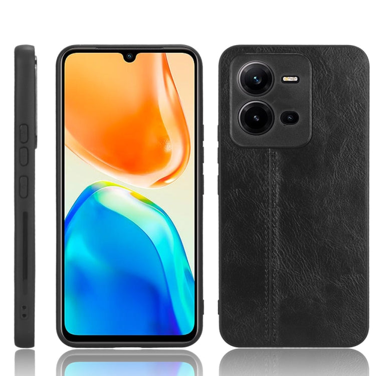 For vivo V25 5G Sewing Cow Pattern Skin PC + PU + TPU Case(Black) - vivo Cases by PMC TechLife | Online Shopping South Africa | PMC TechLife | Buy Now Pay Later Mobicred