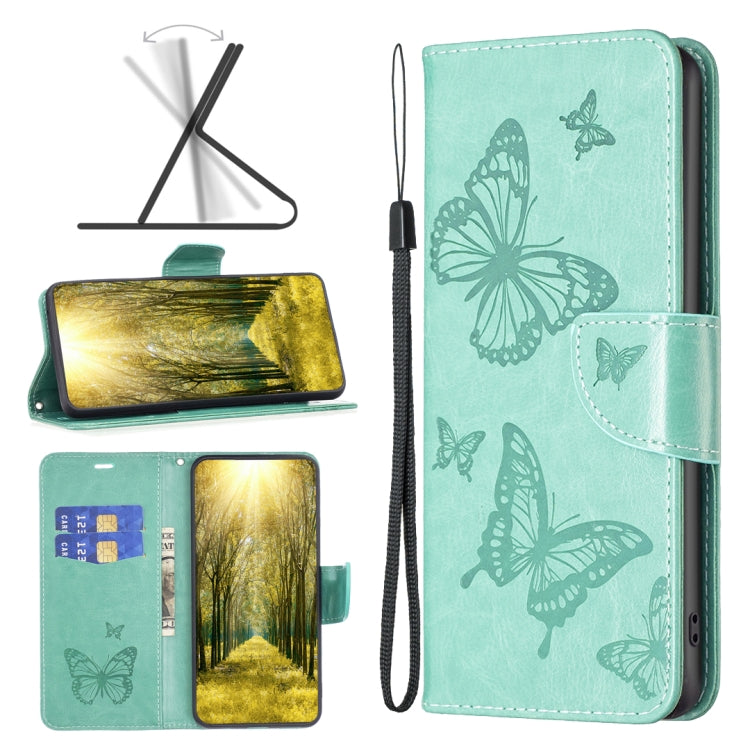 For Samsung Galaxy A04 4G Two Butterflies Embossing Leather Phone Case(Green) - Galaxy Phone Cases by PMC TechLife | Online Shopping South Africa | PMC TechLife | Buy Now Pay Later Mobicred