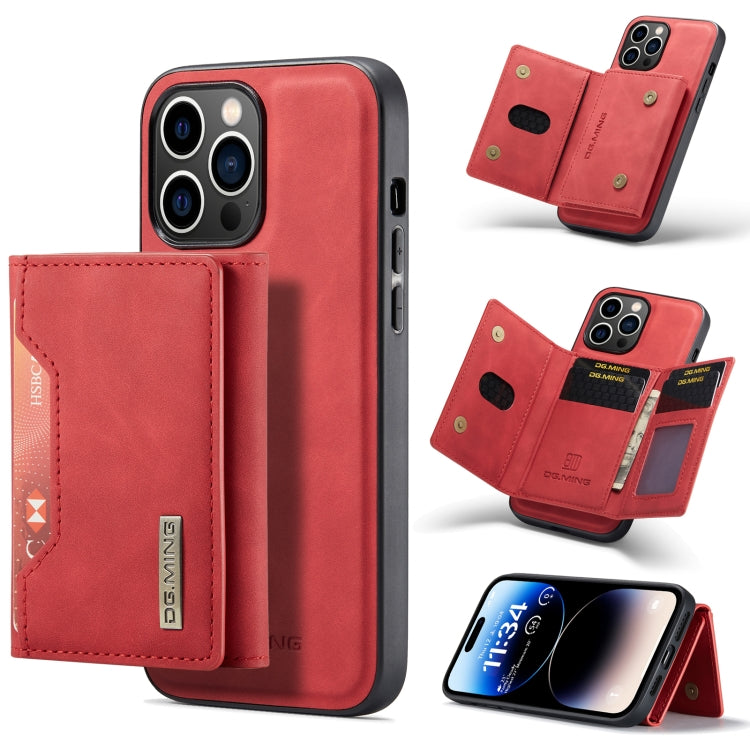 For iPhone 14 Pro Max DG.MING M2 Series 3-Fold Card Bag Leather Case(Red) - free shipping - PMC TechLife - Order now!