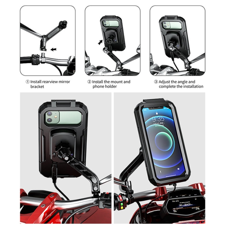 Kewig M18S-A2 Motorcycle / Bicycle Rearview Mirror Wireless Charging Waterproof Box Mobile Phone Holder - free shipping - PMC TechLife - Order now!