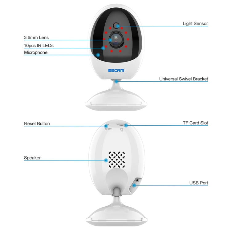 ESCAM QF006 3MP 1296P HD Indoor Wireless PTZ IP Camera IR Night Vision AI Humanoid Detection Home Security CCTV Monitor, Plug Type:US Plug(White) - free shipping - PMC TechLife - Order now!
