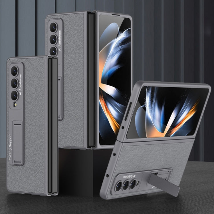 For Samsung Galaxy Z Fold4 GKK Ultra-thin Plain Leather Full Phone Case with Stand(Grey) - free shipping - PMC TechLife - Order now!