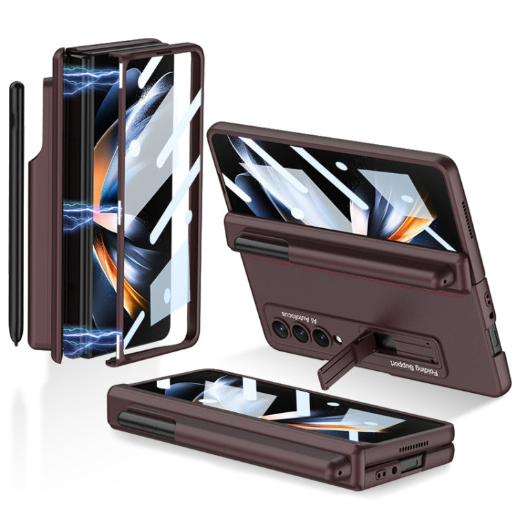 For Samsung Galaxy Z Fold4 GKK Magnetic Hinge Flip Phone Case with Pen Holder & Holder(Wine Red) - free shipping - PMC TechLife - Order now!